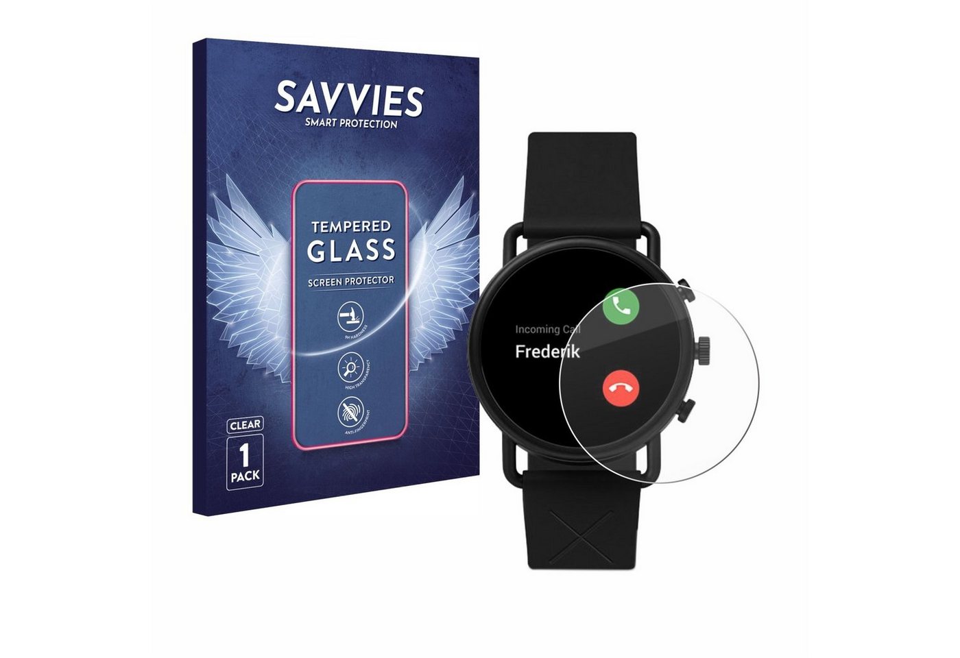 Savvies Panzerglas für Skagen Smartwatch Falster 3 X by Kygo, Displayschutzglas, Schutzglas Echtglas 9H Härte klar Anti-Fingerprint von Savvies