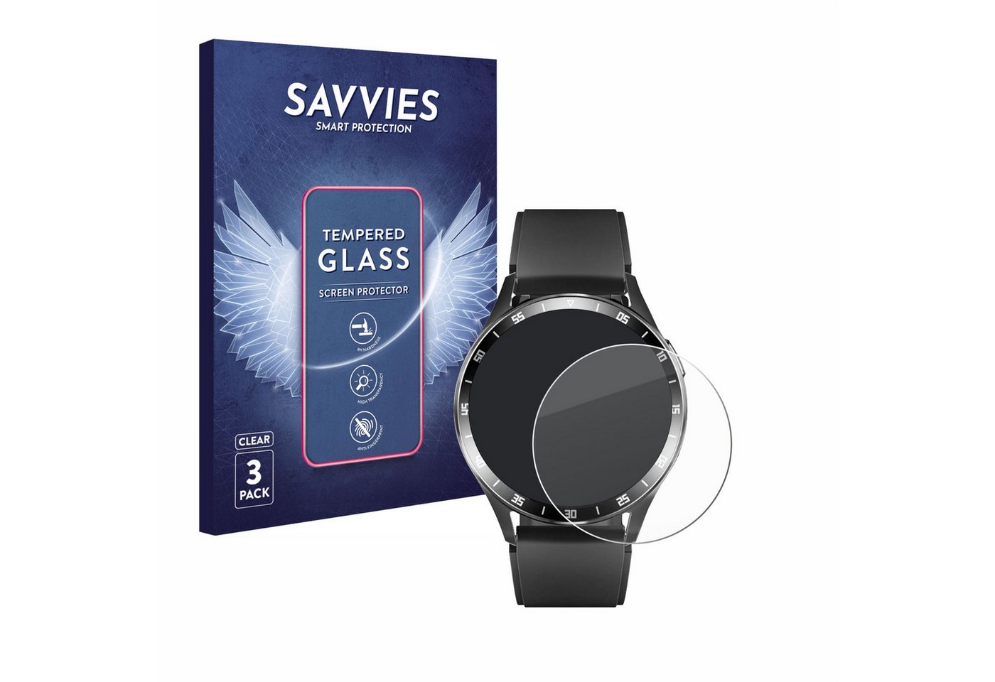 Savvies Panzerglas für usogood Smartwatch 1.39, Displayschutzglas, 3 Stück, Schutzglas Echtglas 9H Härte klar Anti-Fingerprint" von Savvies