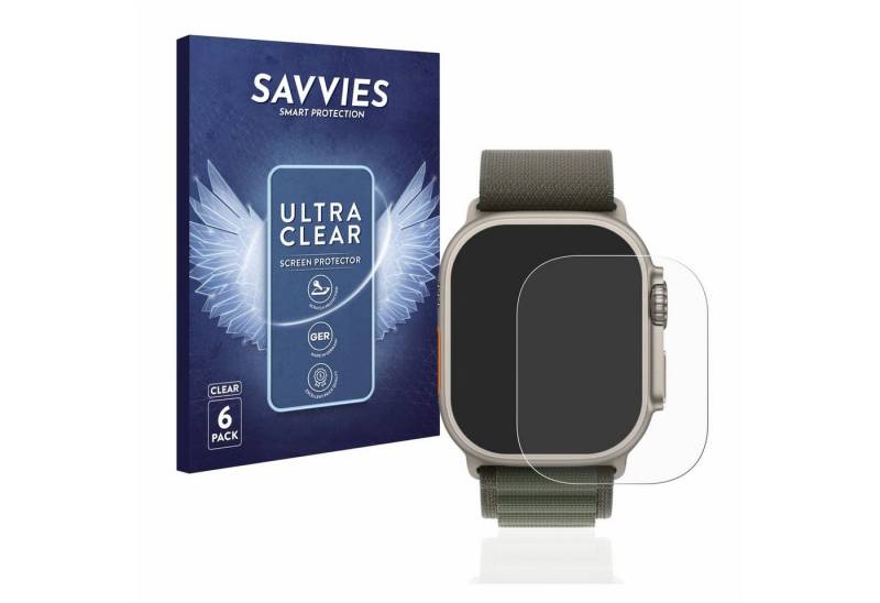 Savvies Schutzfolie für Apple Watch Ultra (49 mm), Displayschutzfolie, 6 Stück, Folie klar von Savvies