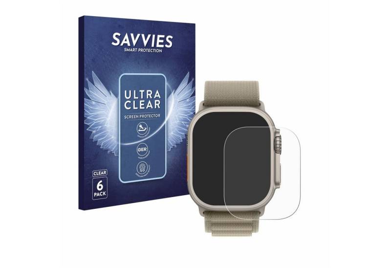 Savvies Schutzfolie für Apple Watch Ultra 2 (49 mm), Displayschutzfolie, 6 Stück, Folie klar von Savvies