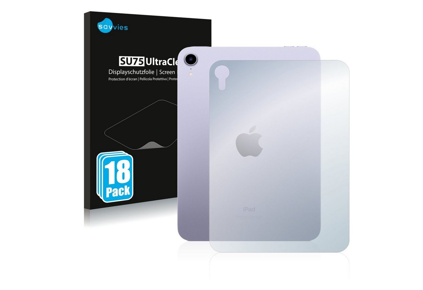 Savvies Schutzfolie für Apple iPad Mini 6 WiFi Cellular 2021 (Rückseite, 6 Gen), Displayschutzfolie, 18 Stück, Folie klar von Savvies
