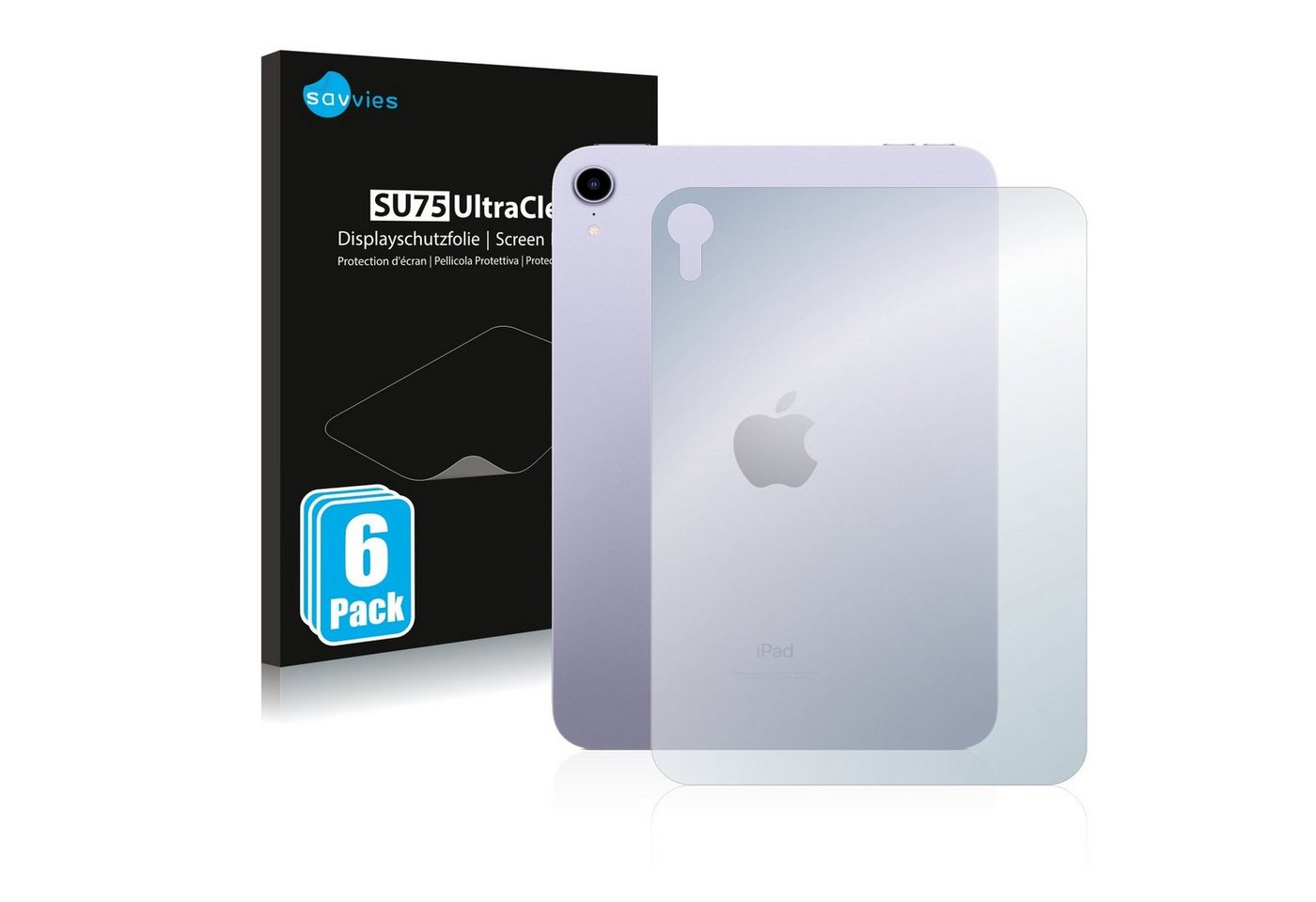 Savvies Schutzfolie für Apple iPad Mini 6 WiFi Cellular 2021 (Rückseite, 6 Gen), Displayschutzfolie, 6 Stück, Folie klar von Savvies