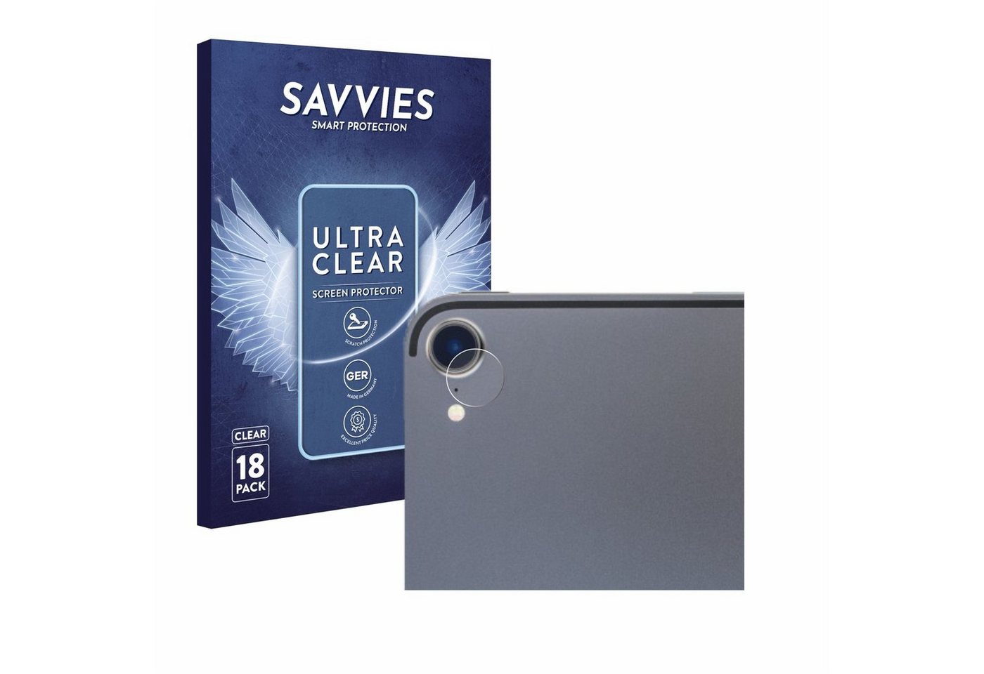 Savvies Schutzfolie für Apple iPad Pro 12.9 2018 (NUR Kameraschutz, 3. Gen), Displayschutzfolie, 18 Stück, Folie klar" von Savvies