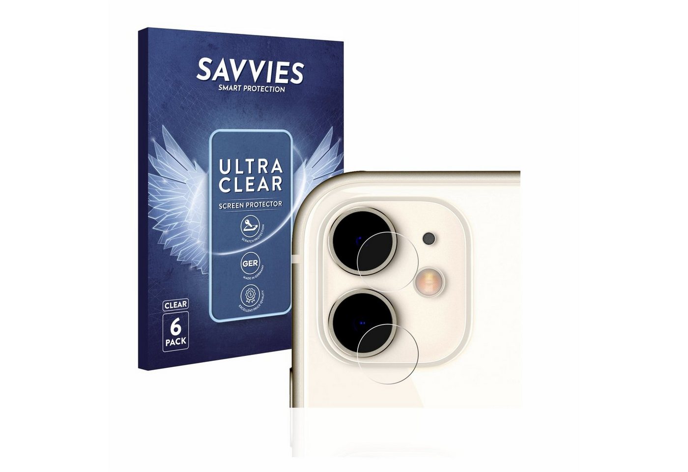 Savvies Schutzfolie für Apple iPhone 11 (NUR Kameraschutz), Displayschutzfolie, 6 Stück, Folie klar von Savvies