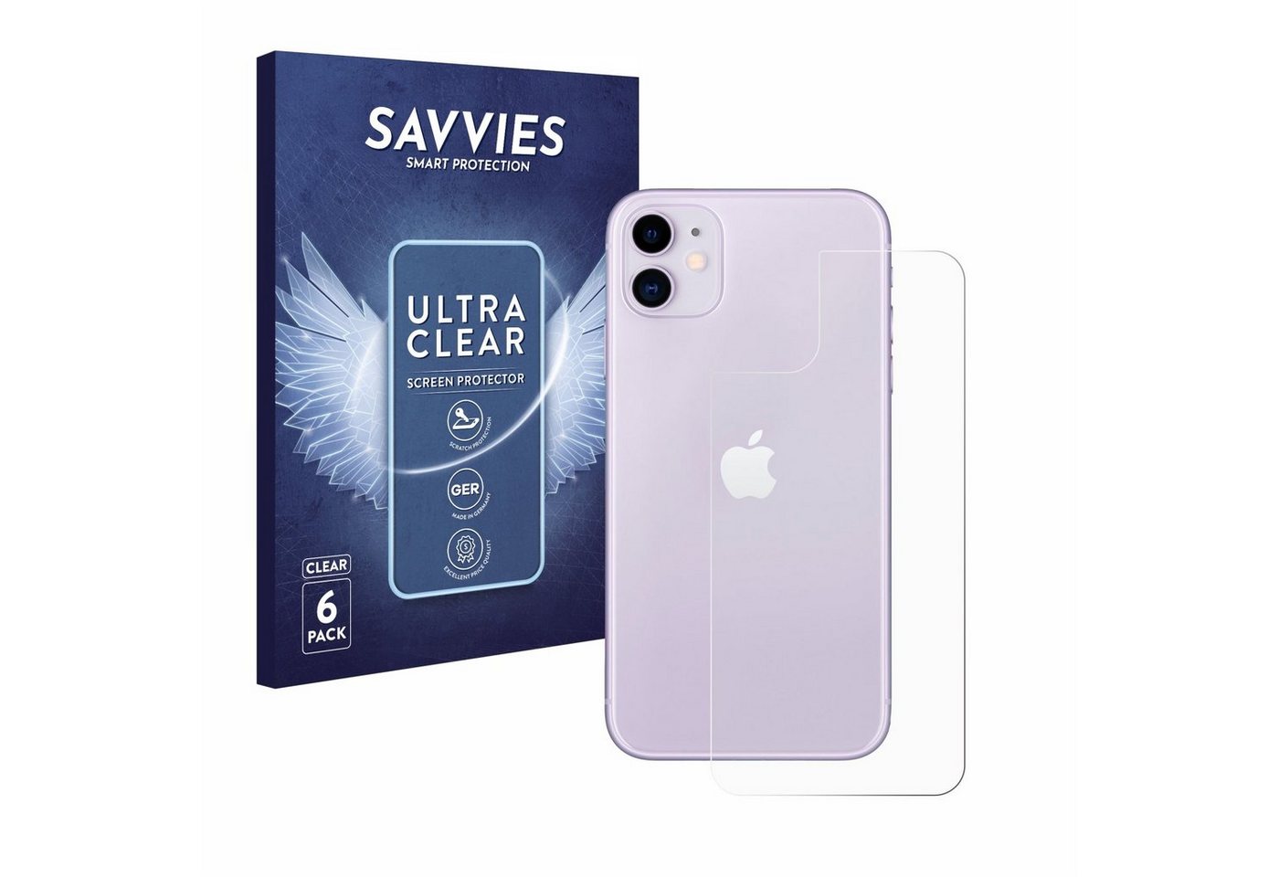 Savvies Schutzfolie für Apple iPhone 11 (Rückseite), Displayschutzfolie, 6 Stück, Folie klar von Savvies