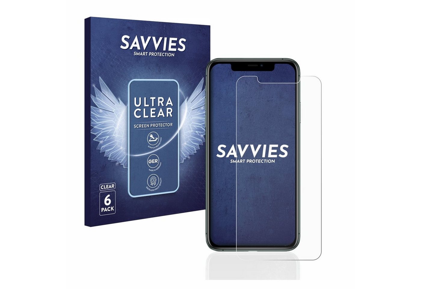 Savvies Schutzfolie für Apple iPhone 11 Pro Max, Displayschutzfolie, 6 Stück, Folie klar von Savvies