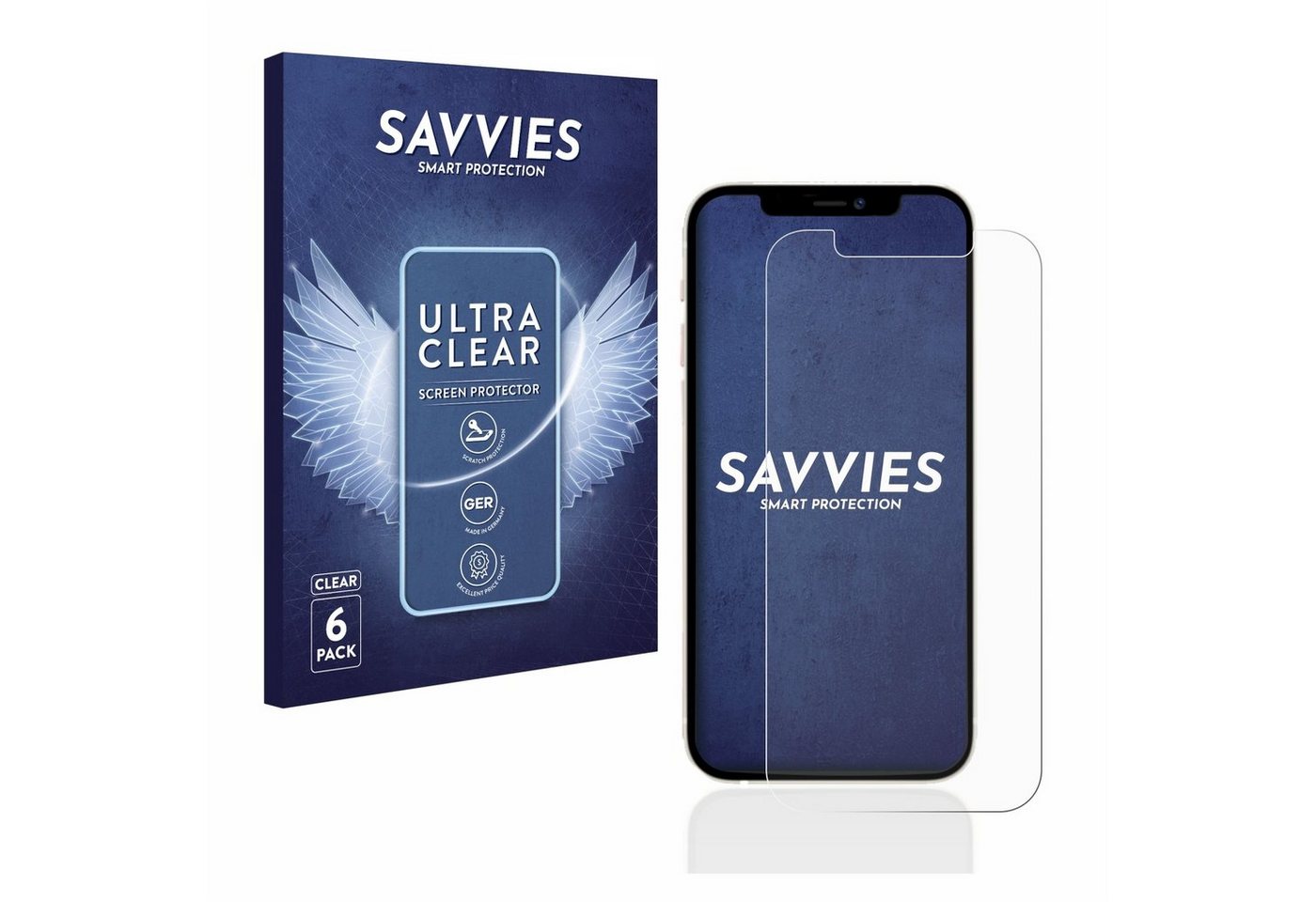 Savvies Schutzfolie für Apple iPhone 12, Displayschutzfolie, 6 Stück, Folie klar von Savvies