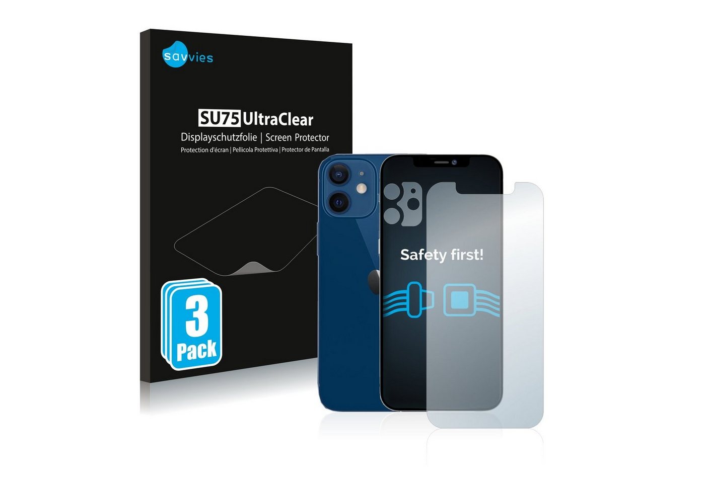 Savvies Displayschutzfolie Schutzfolie für Apple iPhone 12 (Display+Kamera), 6 Stück, Displayschutz Schutz Folie Klar Transparent von Savvies