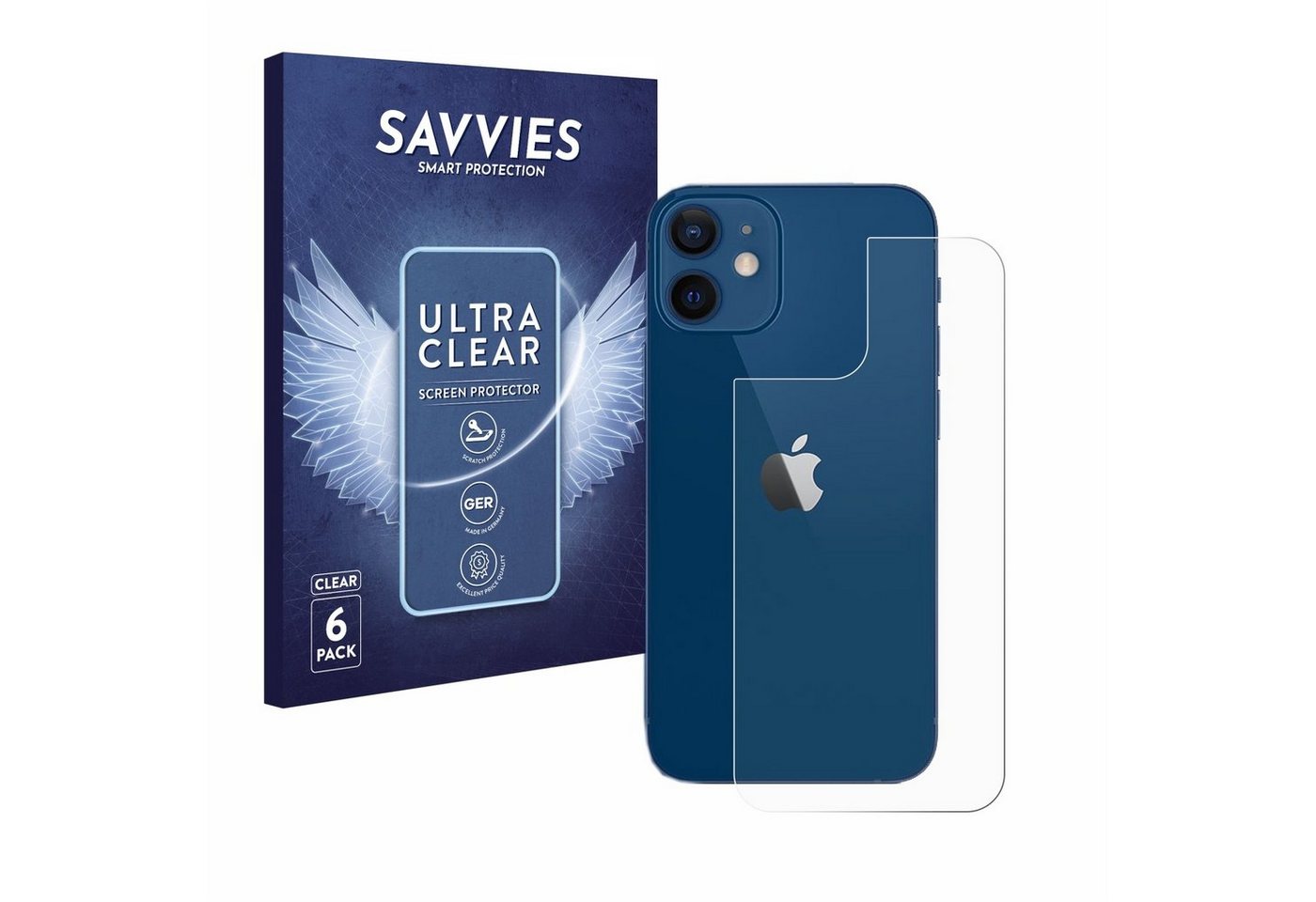 Savvies Schutzfolie für Apple iPhone 12 (Rückseite), Displayschutzfolie, 6 Stück, Folie klar von Savvies