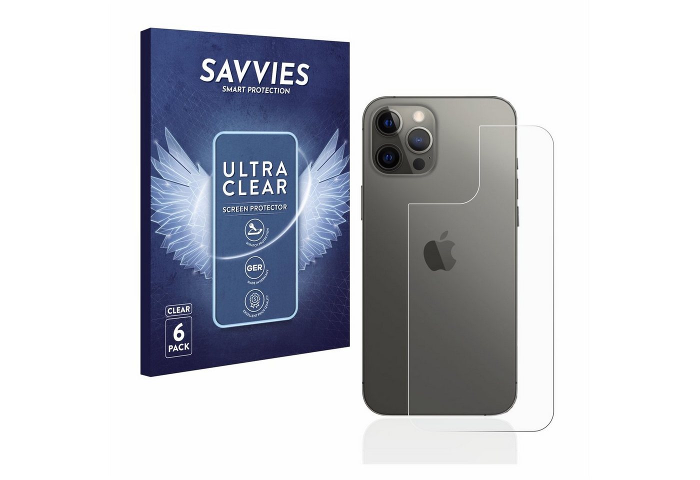 Savvies Schutzfolie für Apple iPhone 12 Pro Max (Rückseite), Displayschutzfolie, 6 Stück, Folie klar von Savvies