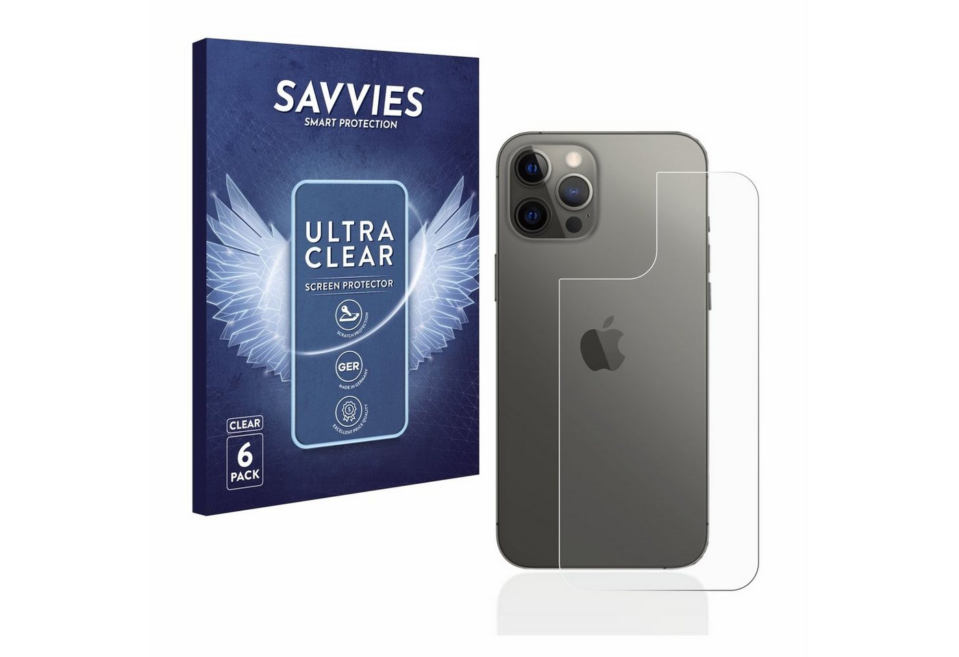 Savvies Displayschutzfolie Schutzfolie für Apple iPhone 12 Pro Max (Rückseite), 6 Stück, Displayschutz Schutz Folie Klar Transparent von Savvies