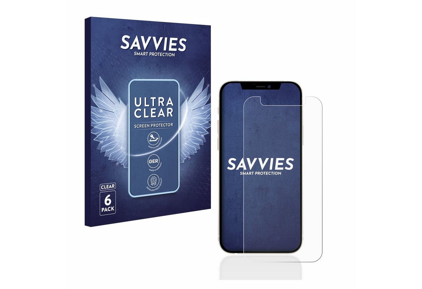 Savvies Schutzfolie für Apple iPhone 12 mini, Displayschutzfolie, 6 Stück, Folie klar von Savvies