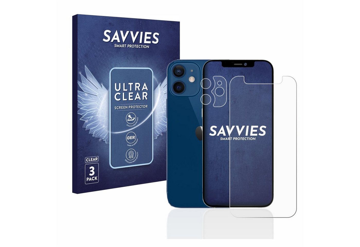 Savvies Displayschutzfolie Schutzfolie für Apple iPhone 12 mini (Display+Kamera), 6 Stück, Displayschutz Schutz Folie Klar Transparent von Savvies
