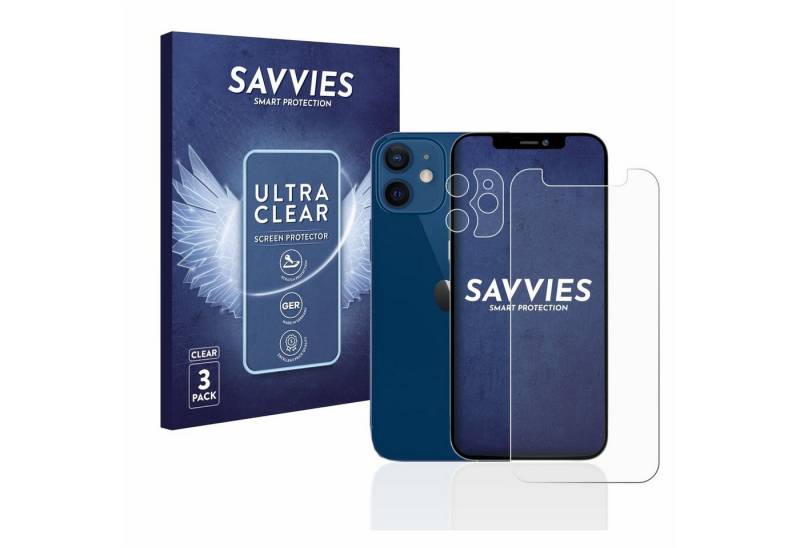 Savvies Displayschutzfolie Schutzfolie für Apple iPhone 12 mini (Display+Kamera), 6 Stück, Displayschutz Schutz Folie Klar Transparent von Savvies