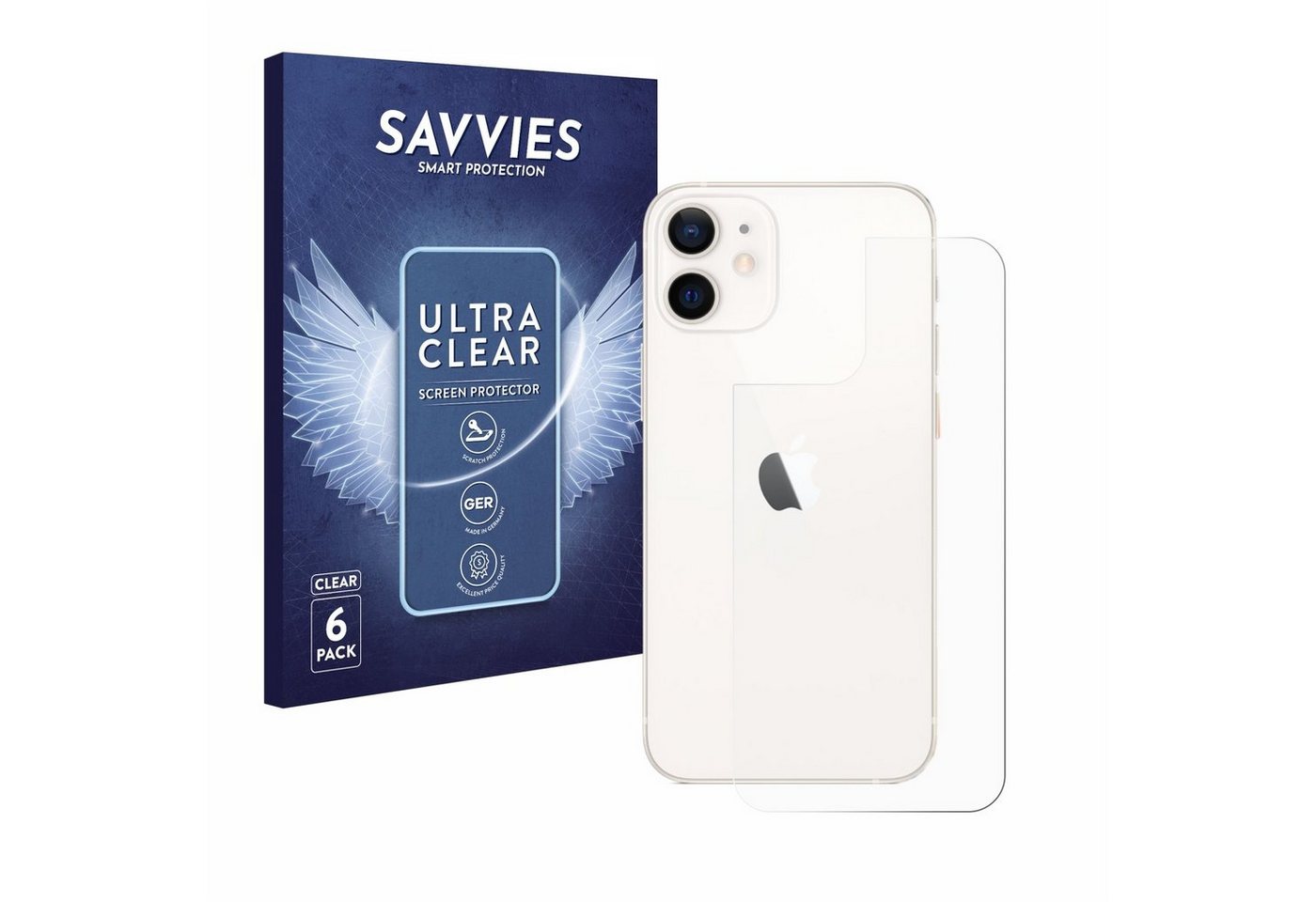 Savvies Displayschutzfolie Schutzfolie für Apple iPhone 12 mini (Rückseite), 6 Stück, Displayschutz Schutz Folie Klar Transparent von Savvies