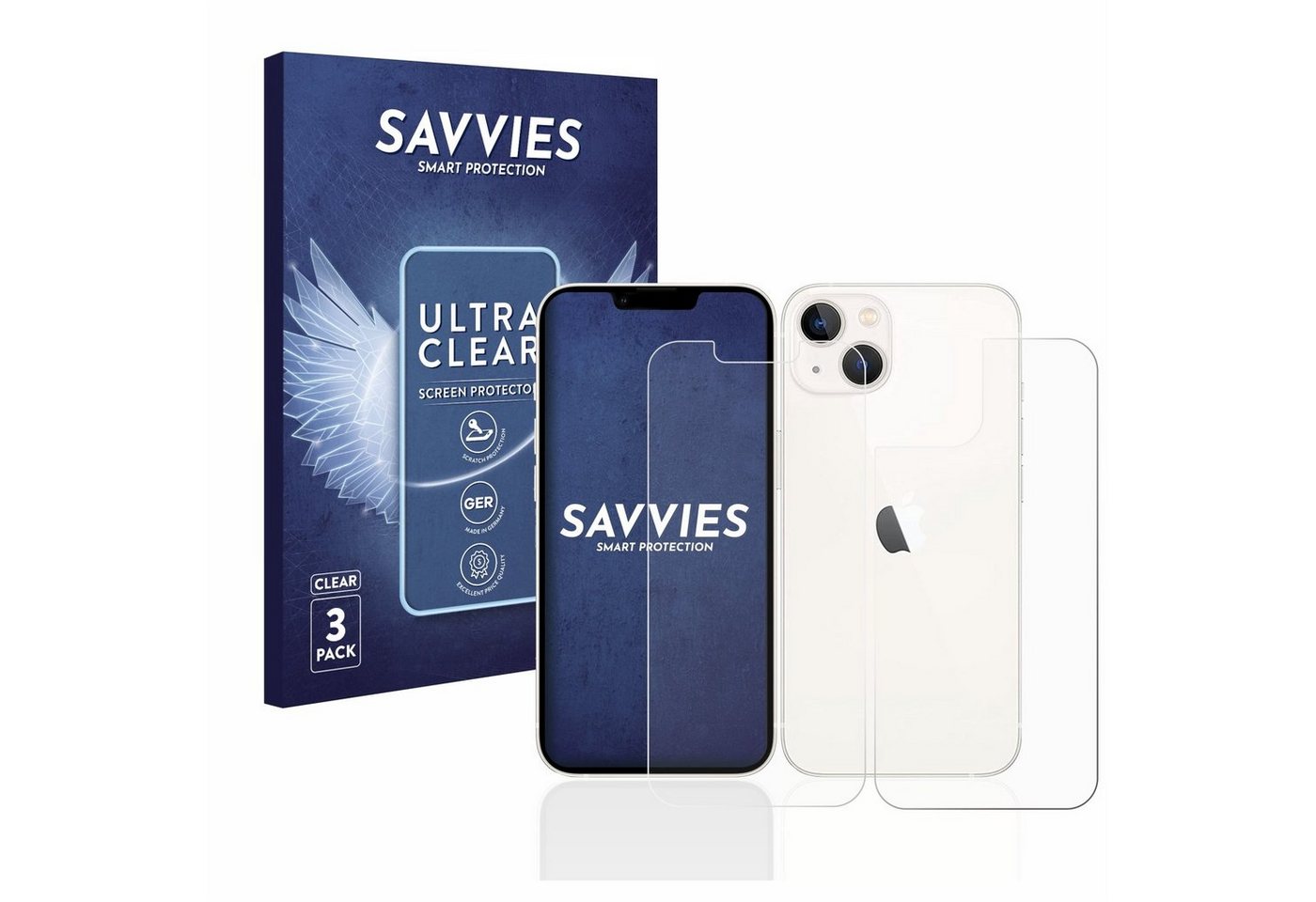 Savvies Displayschutzfolie Schutzfolie für Apple iPhone 13 (Display+Rückseite), 6 Stück, Displayschutz Schutz Folie Klar Transparent von Savvies