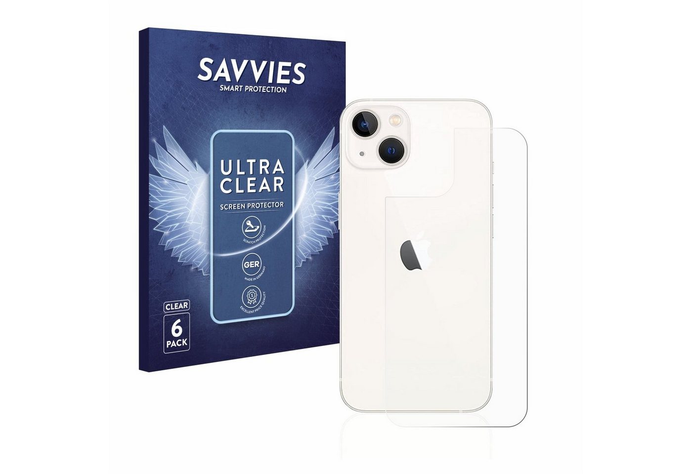 Savvies Schutzfolie für Apple iPhone 13 (Rückseite), Displayschutzfolie, 6 Stück, Folie klar von Savvies