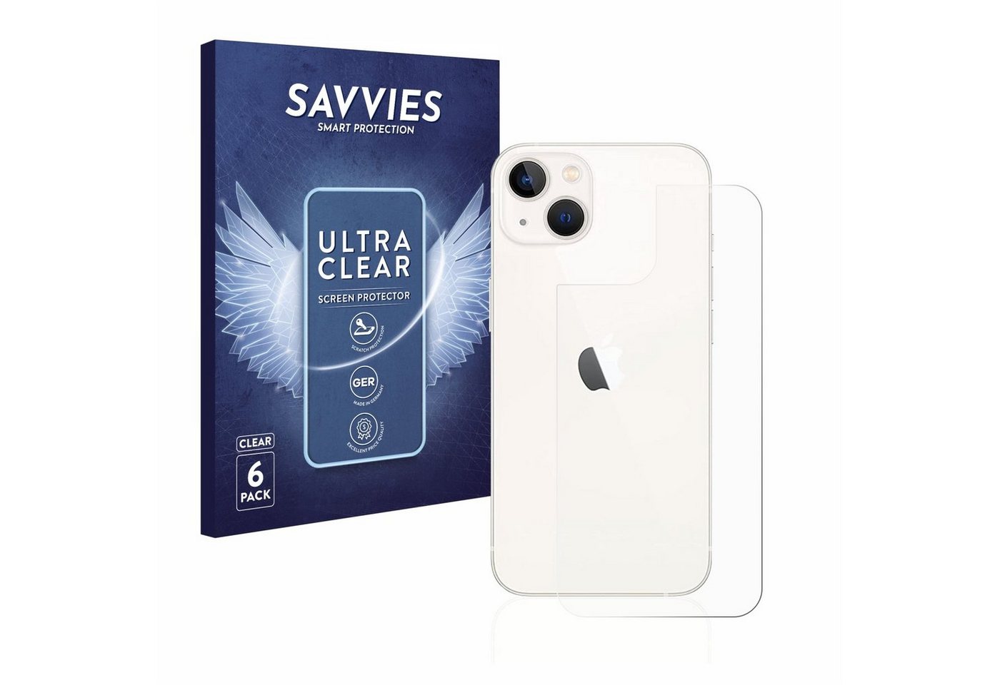 Savvies Displayschutzfolie Schutzfolie für Apple iPhone 13 (Rückseite), 6 Stück, Displayschutz Schutz Folie Klar Transparent von Savvies