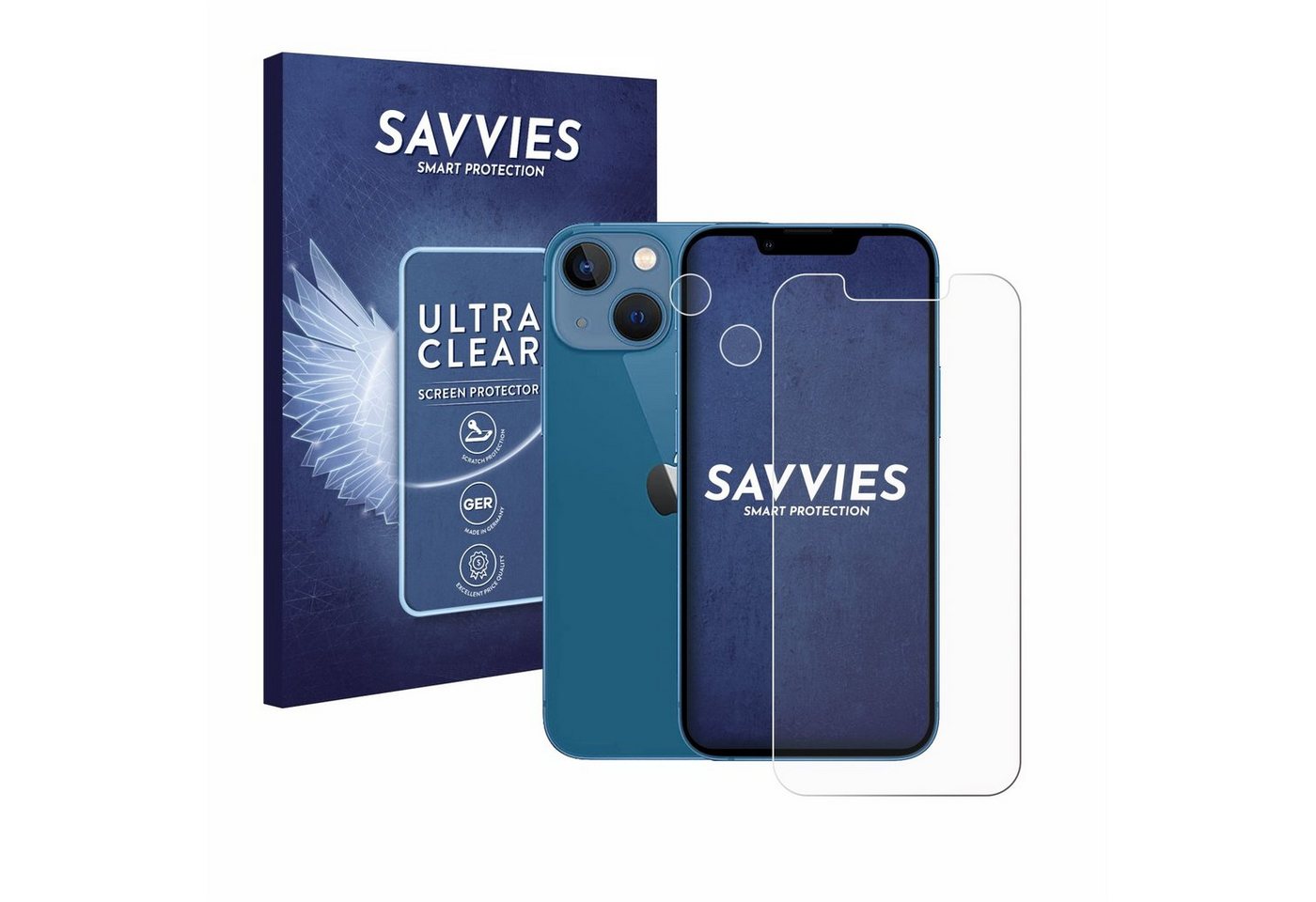 Savvies Schutzfolie für Apple iPhone 13 mini (Display+Kamera), Displayschutzfolie, 18 Stück, Folie klar von Savvies
