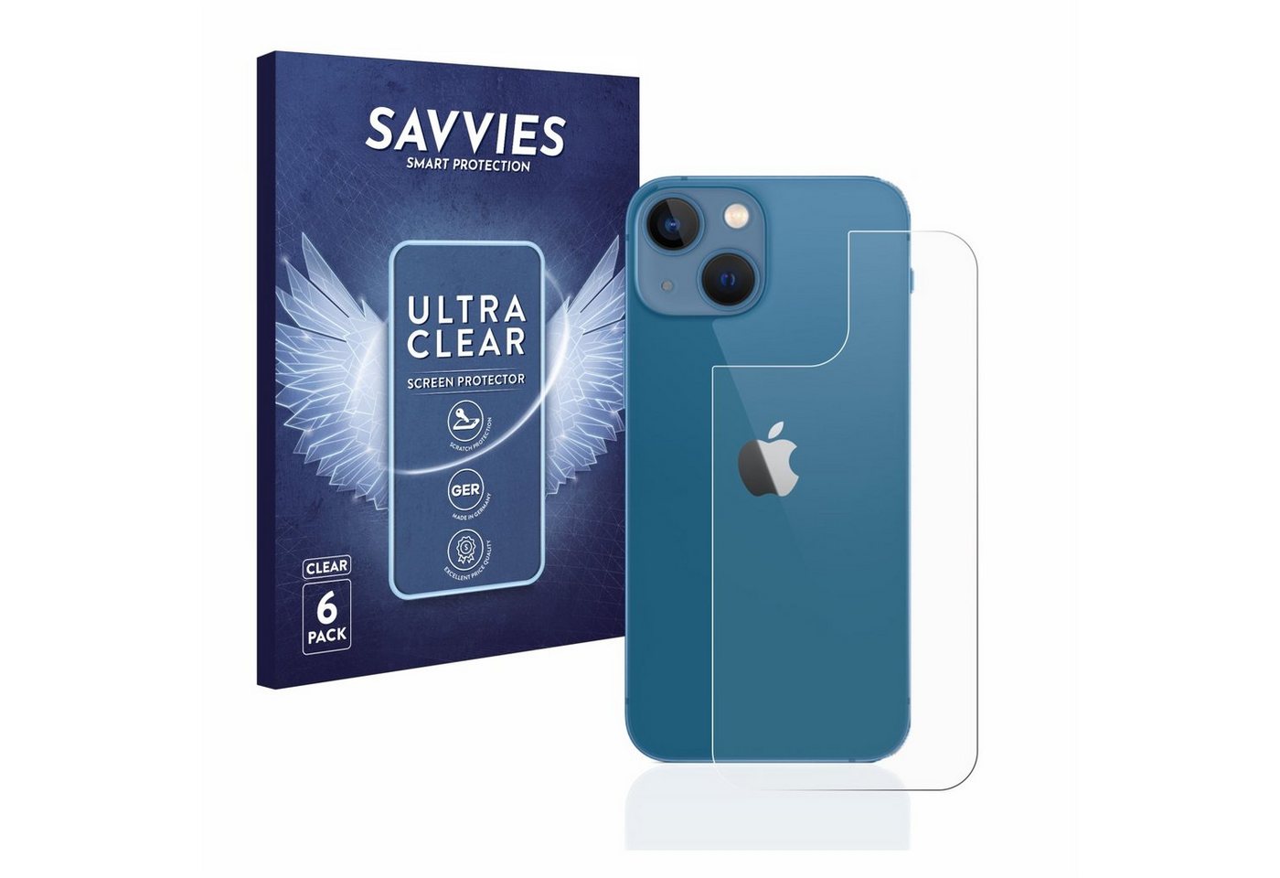 Savvies Displayschutzfolie Schutzfolie für Apple iPhone 13 mini (Rückseite), 6 Stück, Displayschutz Schutz Folie Klar Transparent von Savvies