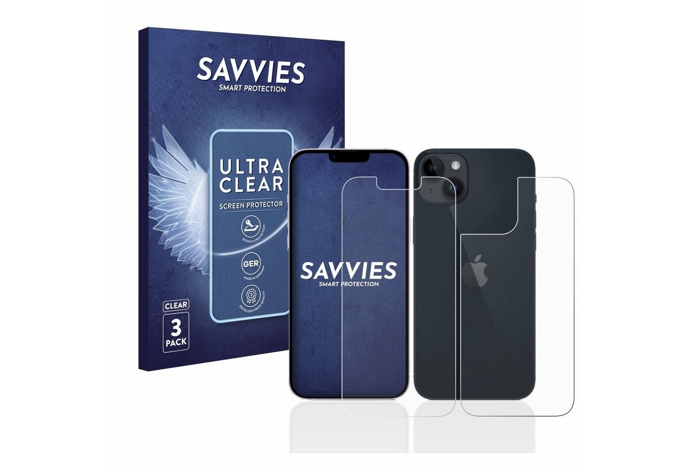 Savvies Displayschutzfolie Schutzfolie für Apple iPhone 14 (Display+Rückseite), 6 Stück, Displayschutz Schutz Folie Klar Transparent von Savvies