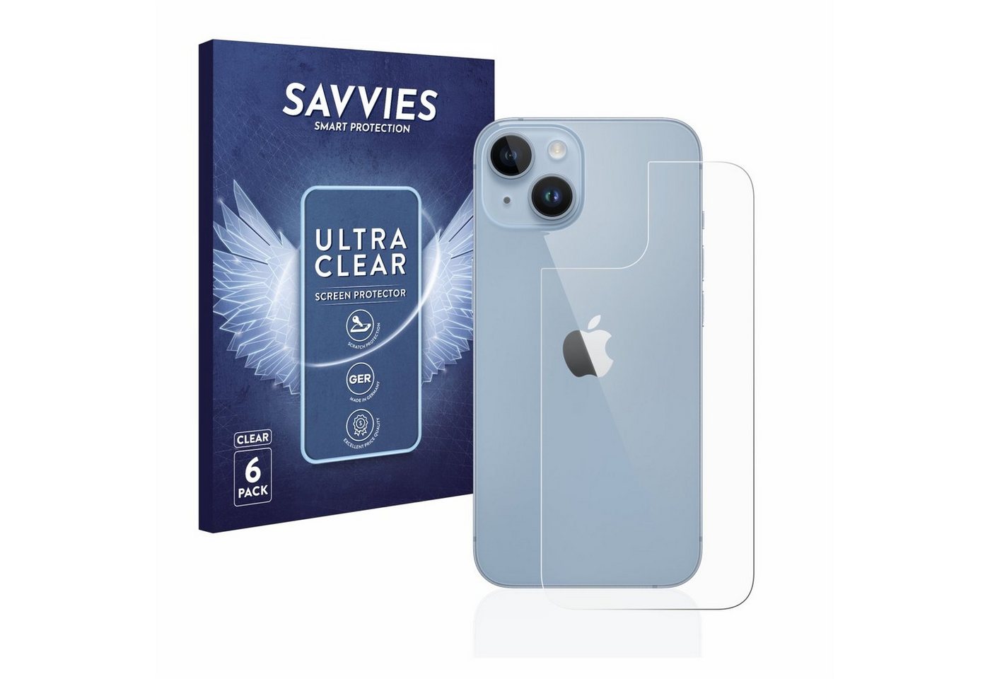 Savvies Displayschutzfolie Schutzfolie für Apple iPhone 14 (Rückseite), 6 Stück, Displayschutz Schutz Folie Klar Transparent von Savvies