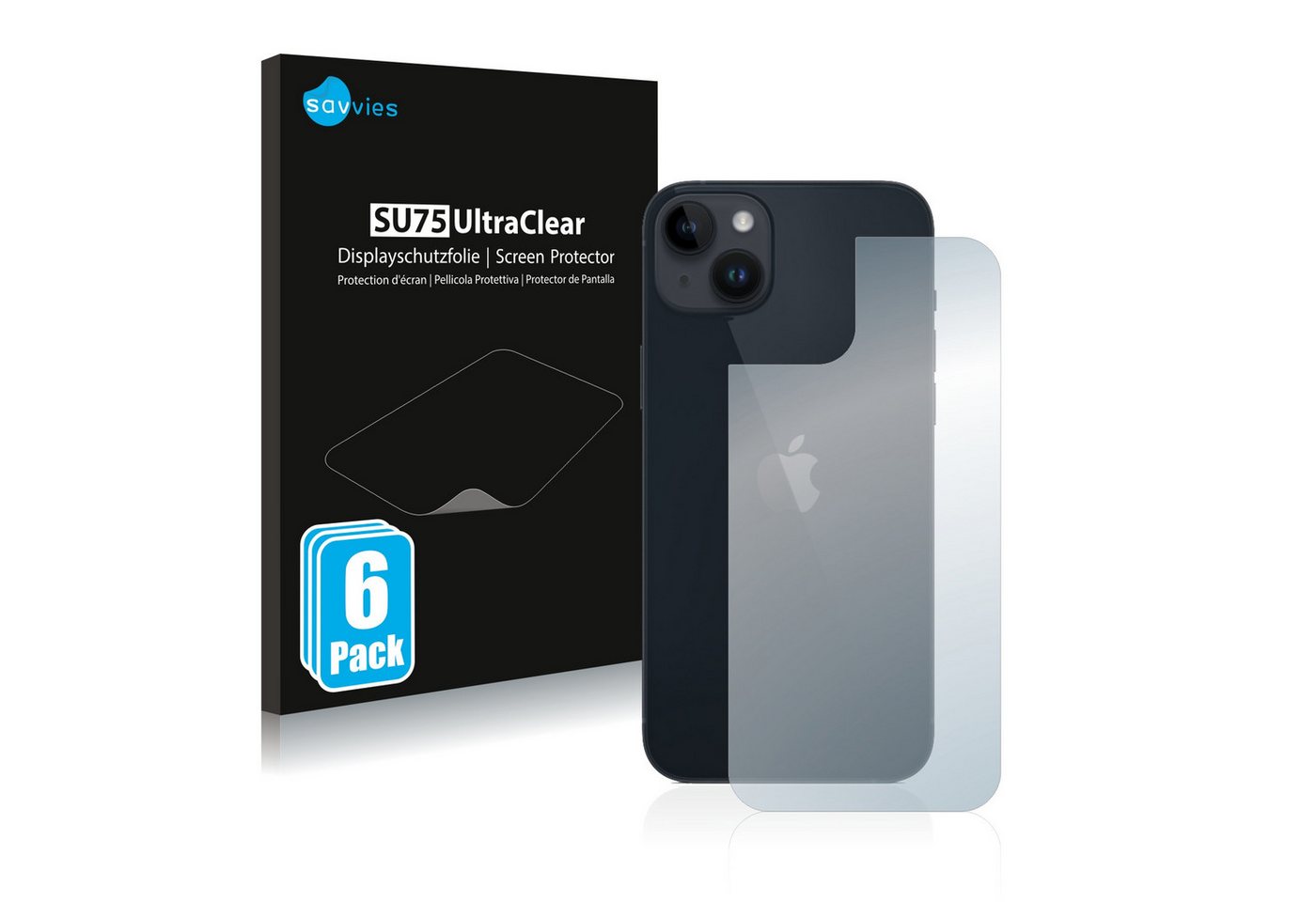 Savvies Displayschutzfolie Schutzfolie für Apple iPhone 14 Plus (Rückseite), 6 Stück, Displayschutz Schutz Folie Klar Transparent von Savvies
