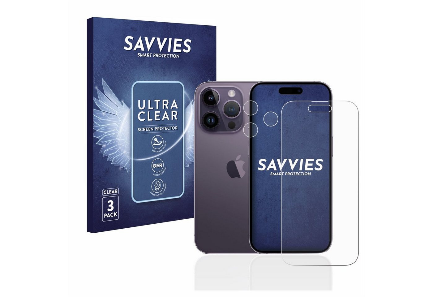 Savvies Schutzfolie für Apple iPhone 14 Pro (Display+Kamera), Displayschutzfolie, 6 Stück, Folie klar von Savvies