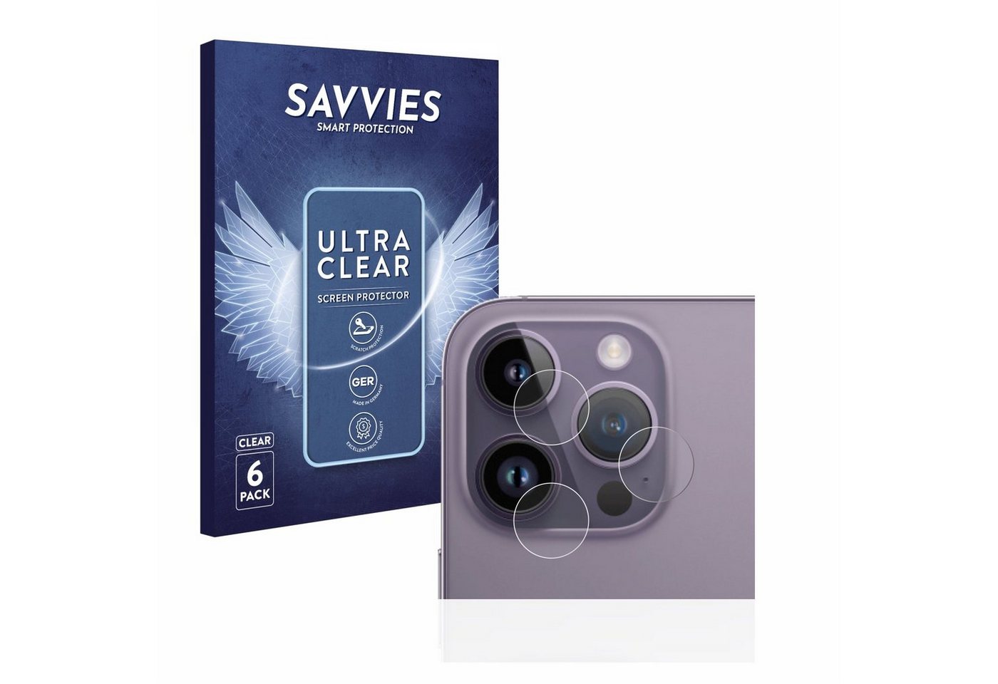Savvies Schutzfolie für Apple iPhone 14 Pro Max (NUR Kameraschutz), Displayschutzfolie, 6 Stück, Folie klar von Savvies