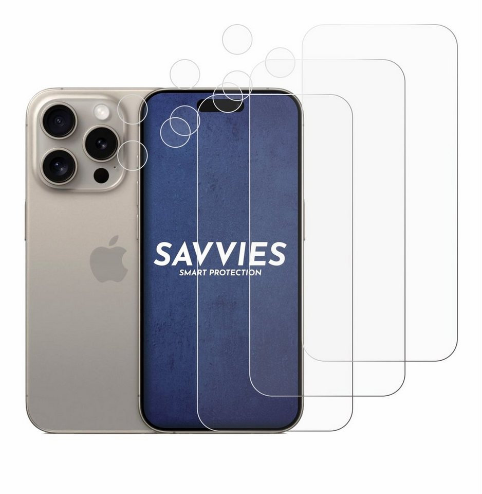 Savvies Schutzfolie für Apple iPhone 15 Pro (Display+Kamera), Displayschutzfolie, 6 Stück, Folie klar von Savvies