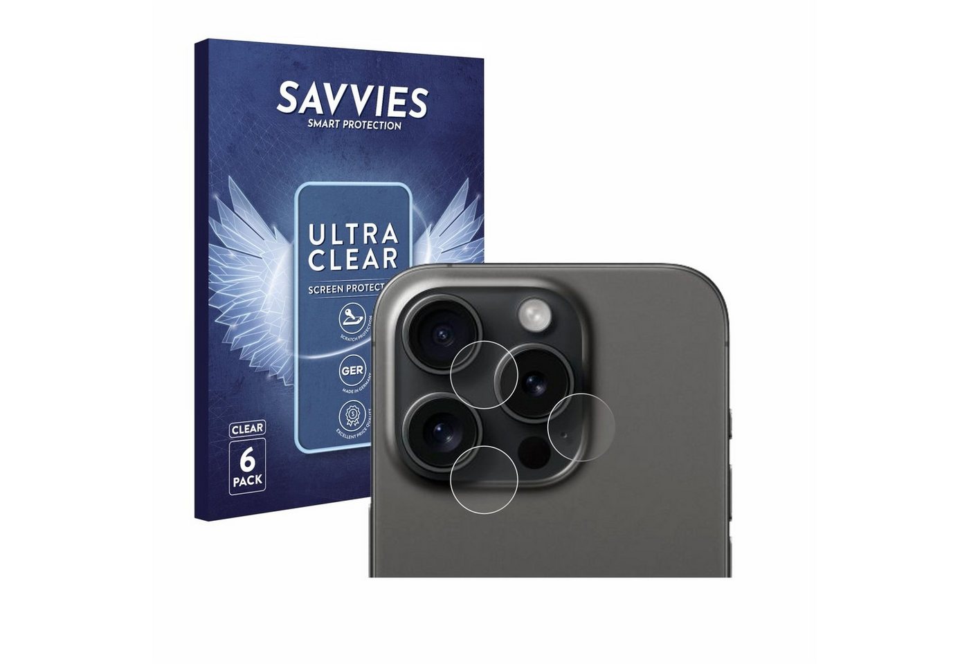 Savvies Displayschutzfolie Schutzfolie für Apple iPhone 15 Pro (NUR Kameraschutz), 6 Stück, Displayschutz Schutz Folie Klar Transparent von Savvies