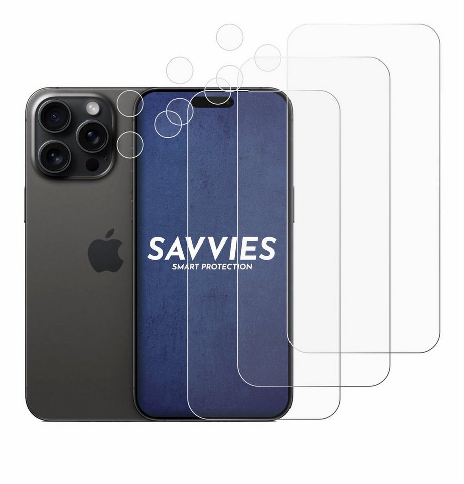 Savvies Schutzfolie für Apple iPhone 15 Pro Max (Display+Kamera), Displayschutzfolie, 18 Stück, Folie klar von Savvies
