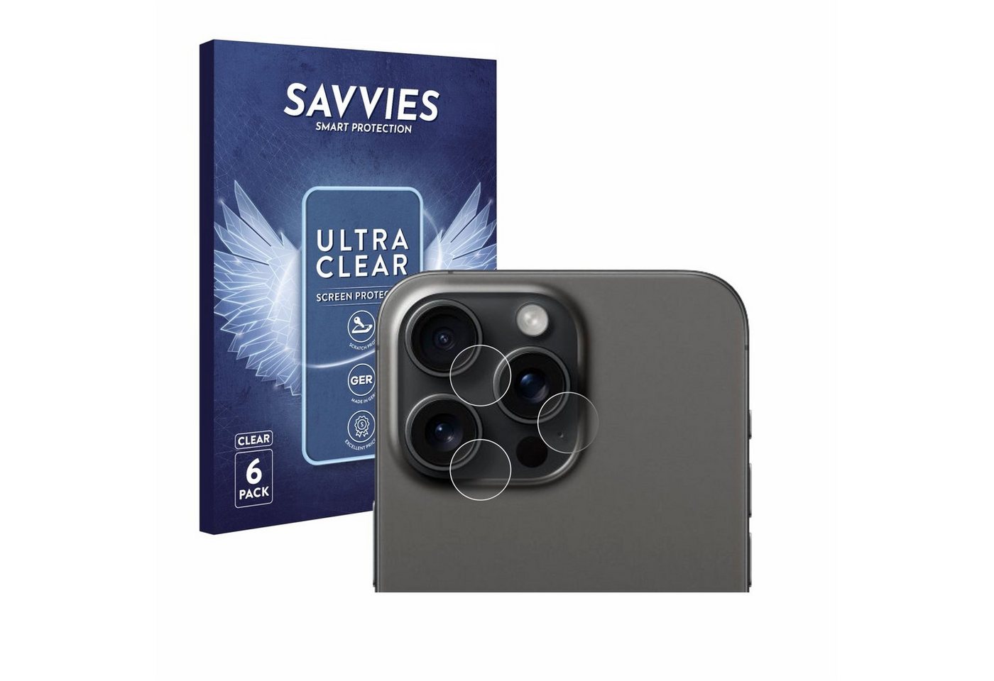 Savvies Displayschutzfolie Schutzfolie für Apple iPhone 15 Pro Max (NUR Kameraschutz), 6 Stück, Displayschutz Schutz Folie Klar Transparent von Savvies