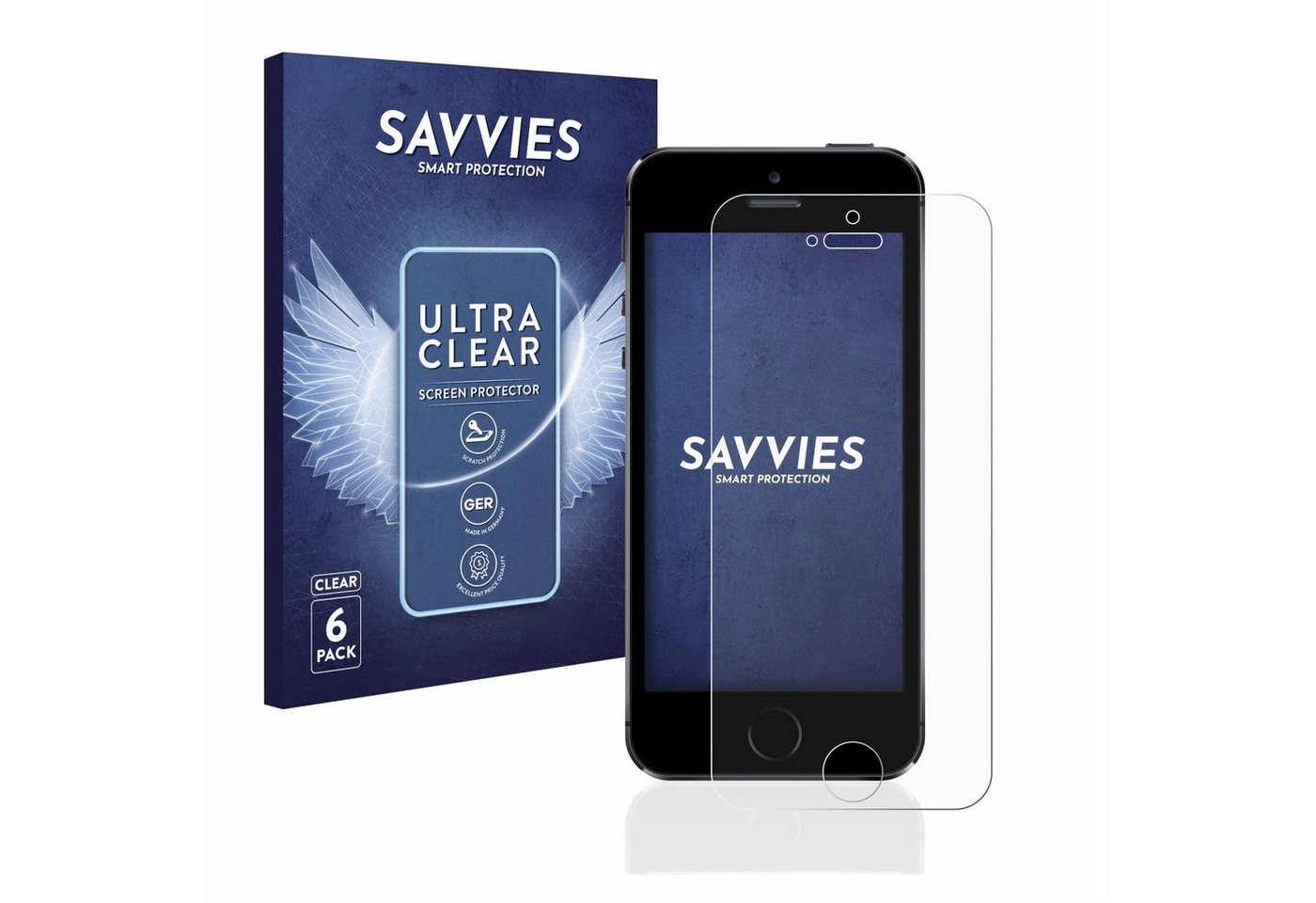 Savvies Schutzfolie für Apple iPhone 5S, Displayschutzfolie, 6 Stück, Folie klar von Savvies