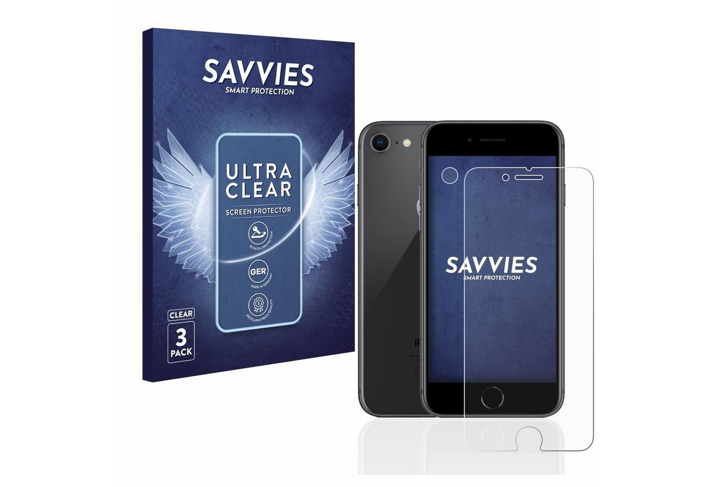 Savvies Schutzfolie für Apple iPhone 8 (Display+Kamera), Displayschutzfolie, 6 Stück, Folie klar von Savvies