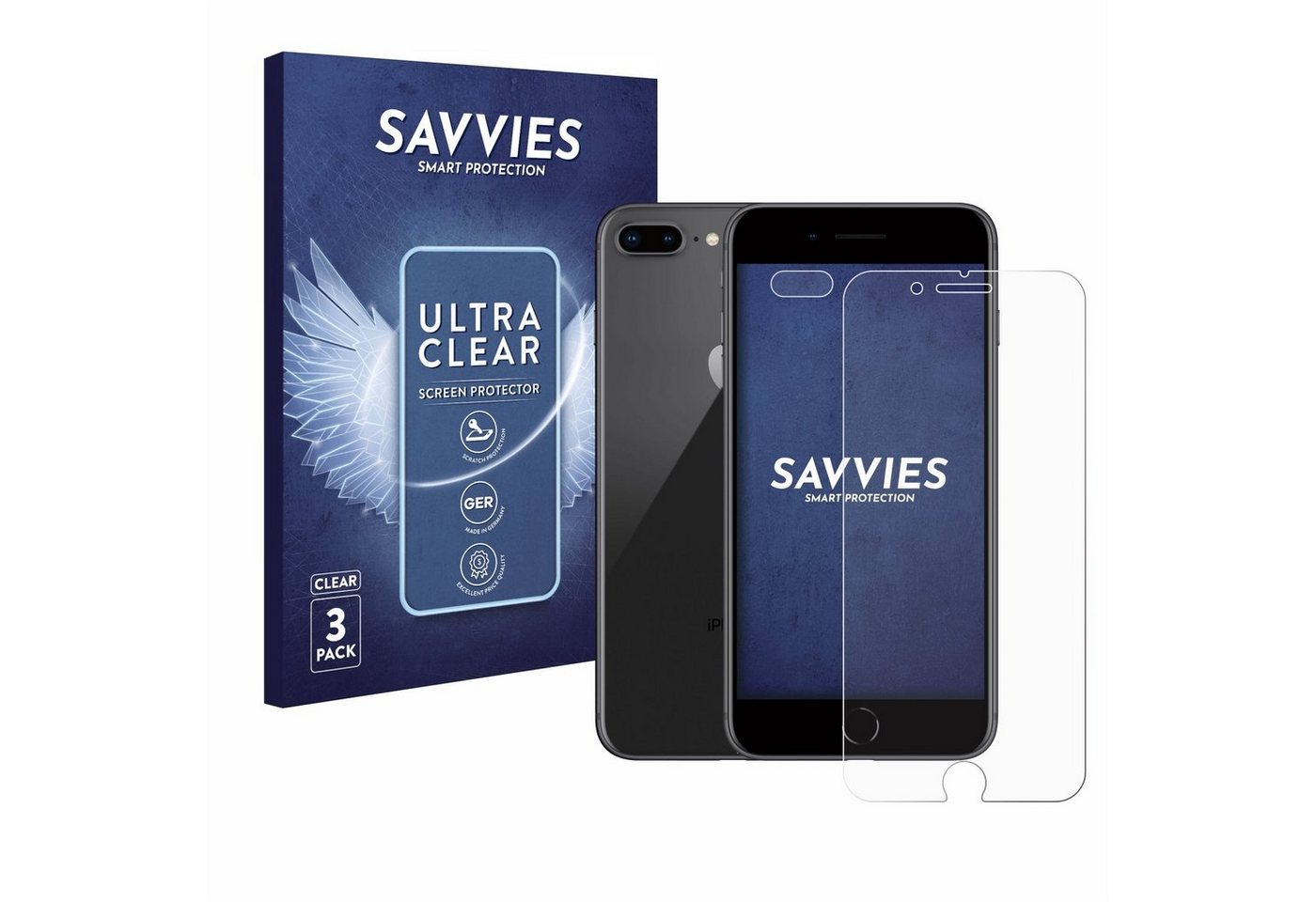 Savvies Schutzfolie für Apple iPhone 8 Plus (Display+Kamera), Displayschutzfolie, 6 Stück, Folie klar von Savvies