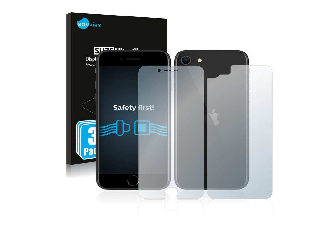 Savvies Schutzfolie für Apple iPhone SE 2 2020 (Display+Rückseite), Displayschutzfolie, 6 Stück, Folie klar von Savvies
