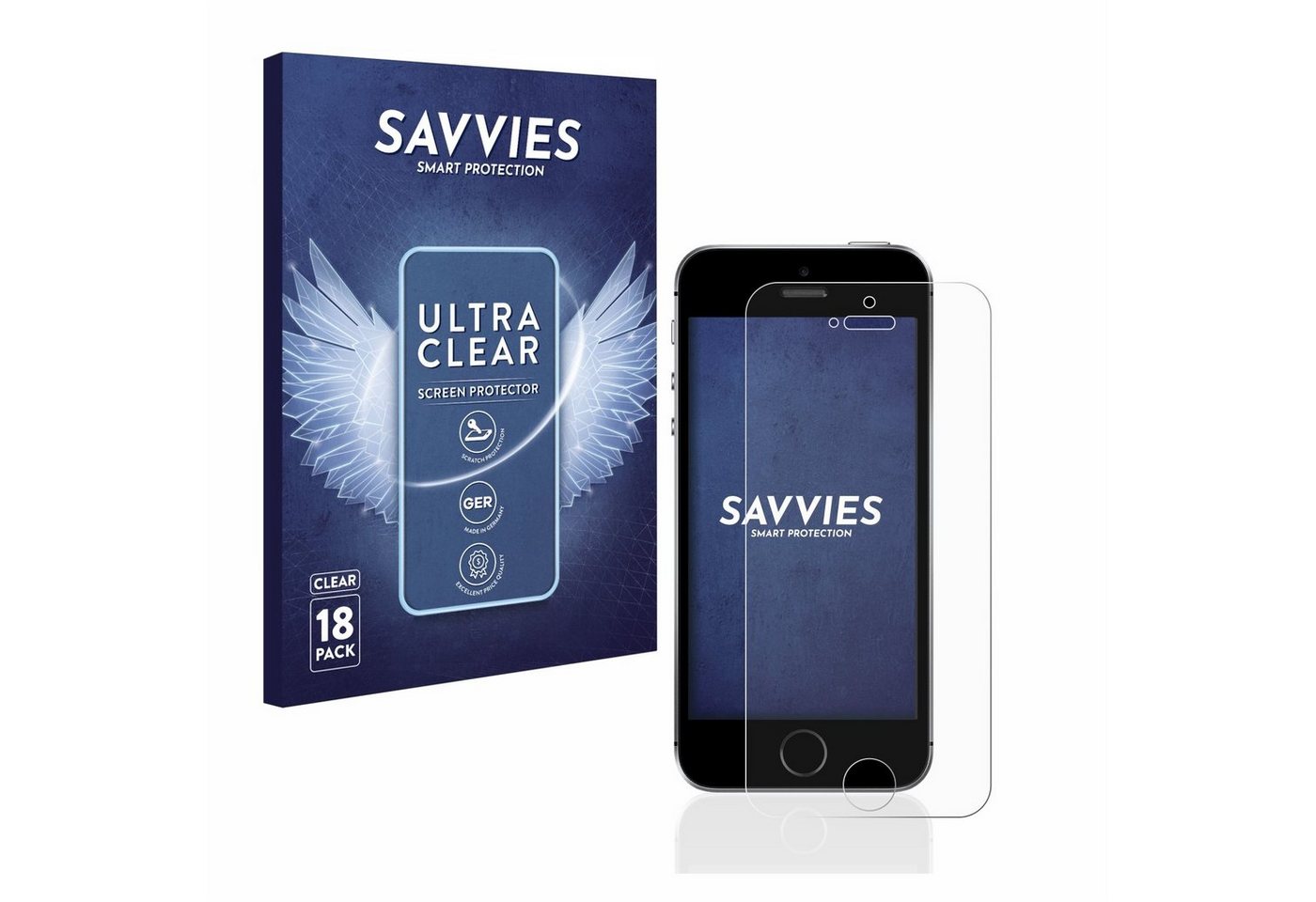 Savvies Schutzfolie für Apple iPhone SE 2016, Displayschutzfolie, 18 Stück, Folie klar von Savvies