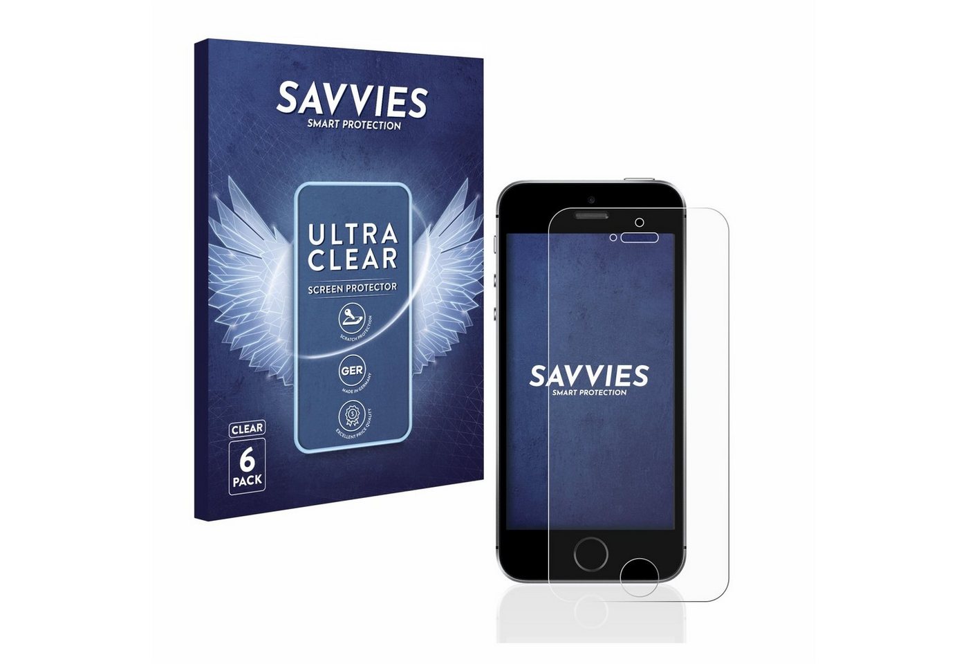 Savvies Schutzfolie für Apple iPhone SE 2016, Displayschutzfolie, 6 Stück, Folie klar von Savvies