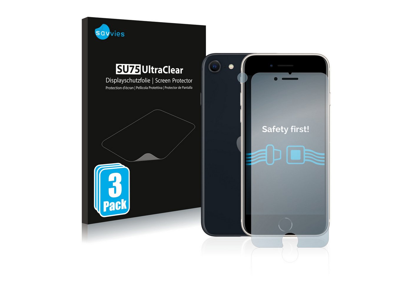 Savvies Schutzfolie für Apple iPhone SE 3 2022 (Display+Kamera), Displayschutzfolie, 6 Stück, Folie klar von Savvies