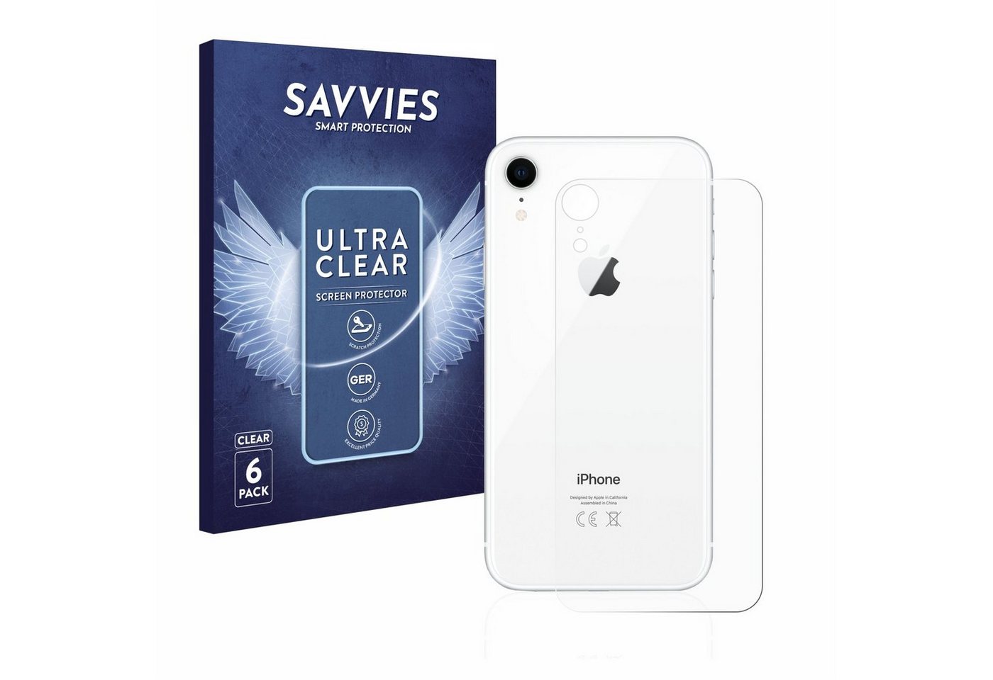 Savvies Schutzfolie für Apple iPhone XR (Rückseite), Displayschutzfolie, 6 Stück, Folie klar von Savvies