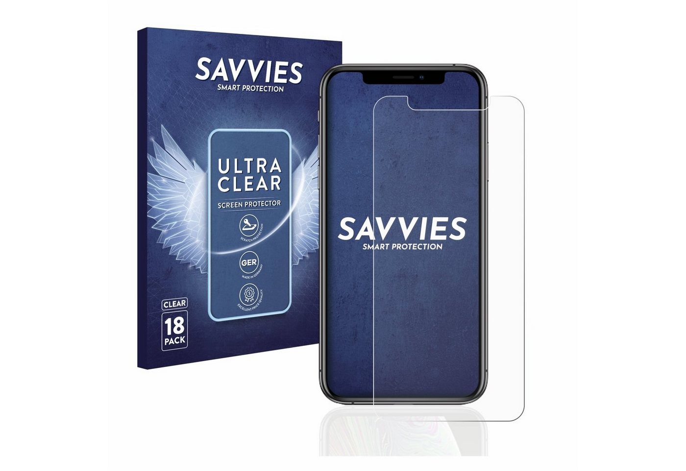 Savvies Schutzfolie für Apple iPhone Xs, Displayschutzfolie, 18 Stück, Folie klar von Savvies