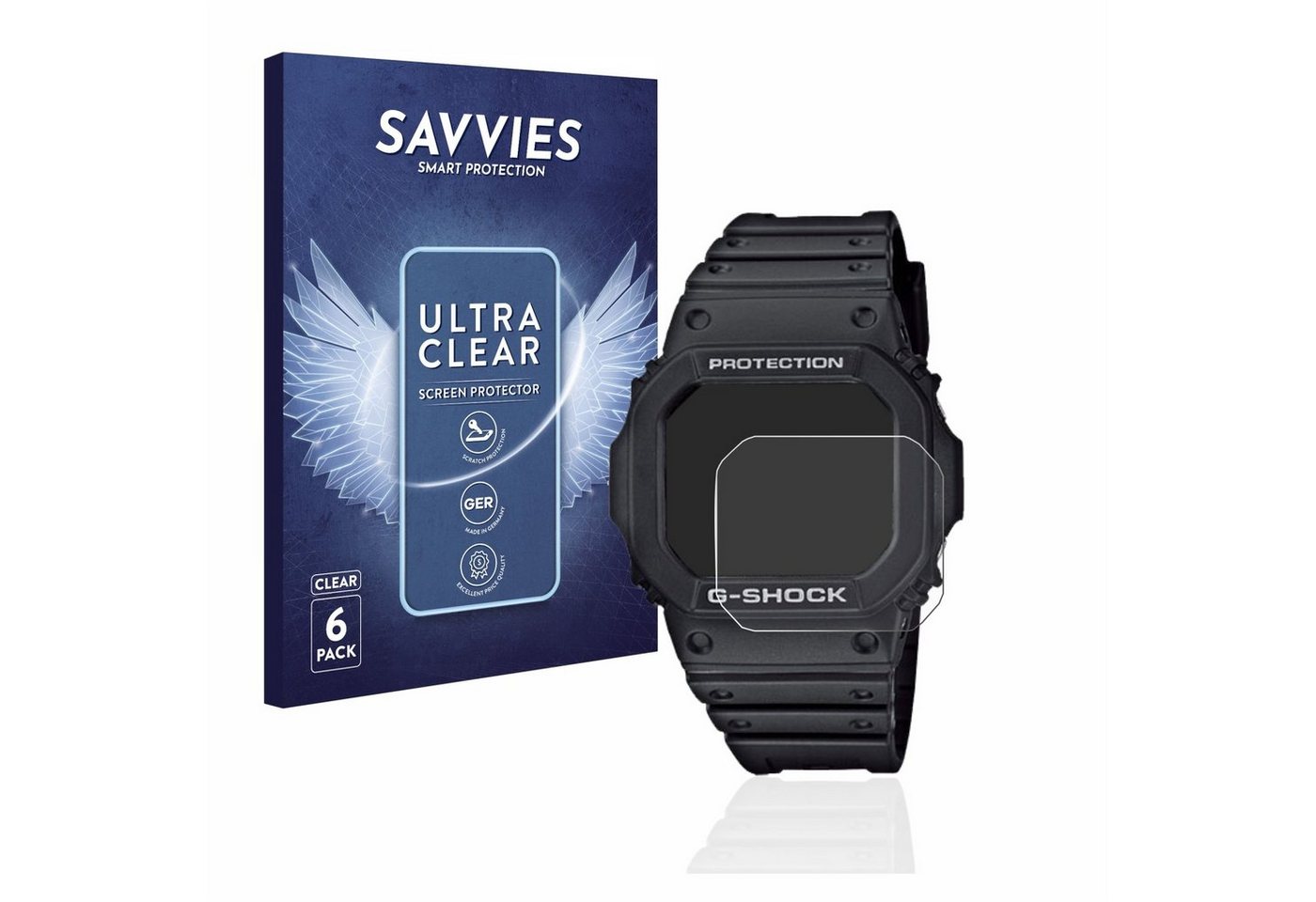 Savvies Schutzfolie für Casio G-Shock GW-M5610-1ER, Displayschutzfolie, 6 Stück, Folie klar von Savvies