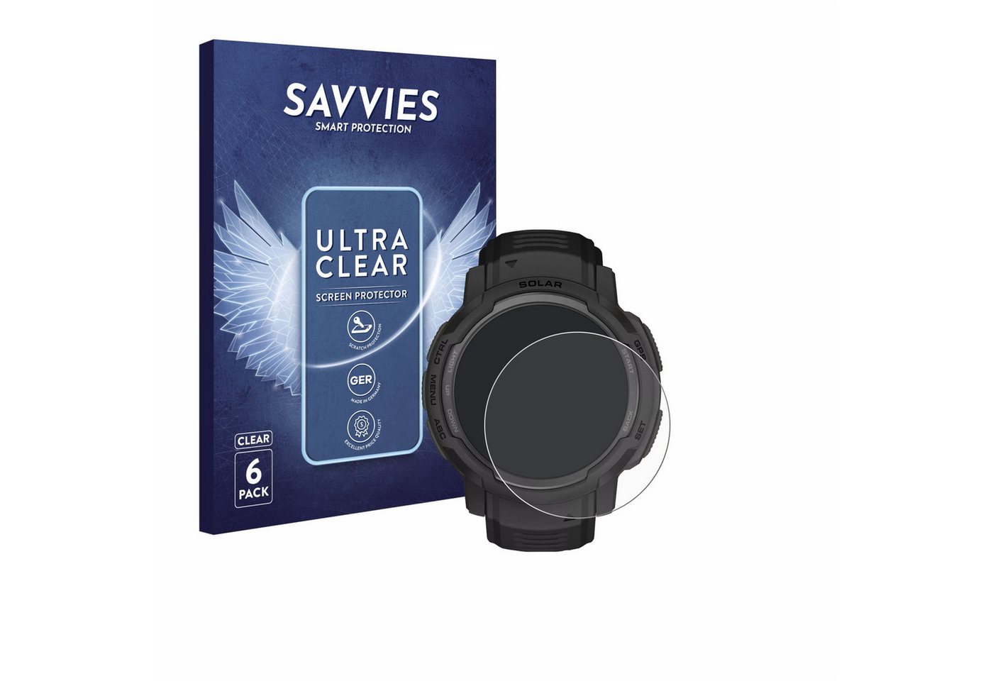 Savvies Schutzfolie für Garmin Instinct Crossover Solar, Displayschutzfolie, 6 Stück, Folie klar von Savvies