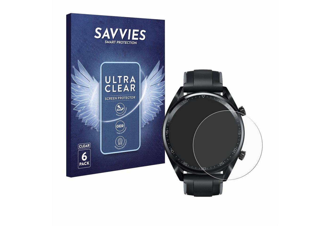 Savvies Displayschutzfolie Schutzfolie für Huawei Watch GT (46 mm) 2018, 6 Stück, Displayschutz Schutz Folie Klar Transparent von Savvies