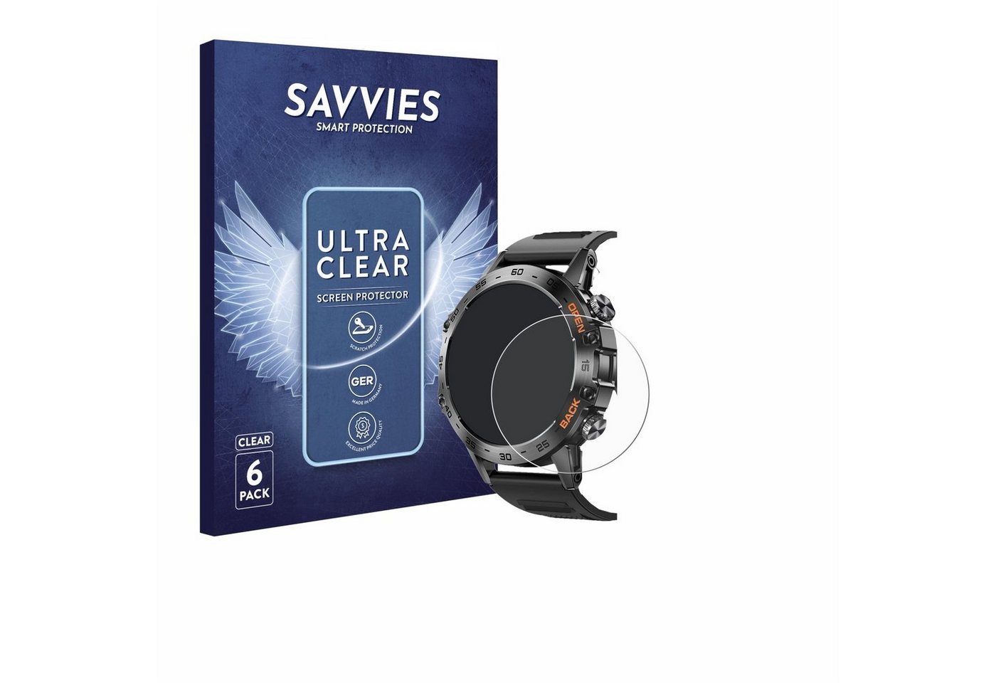 Savvies Schutzfolie für Lemfo Smartwatch 1.39, Displayschutzfolie, 6 Stück, Folie klar" von Savvies