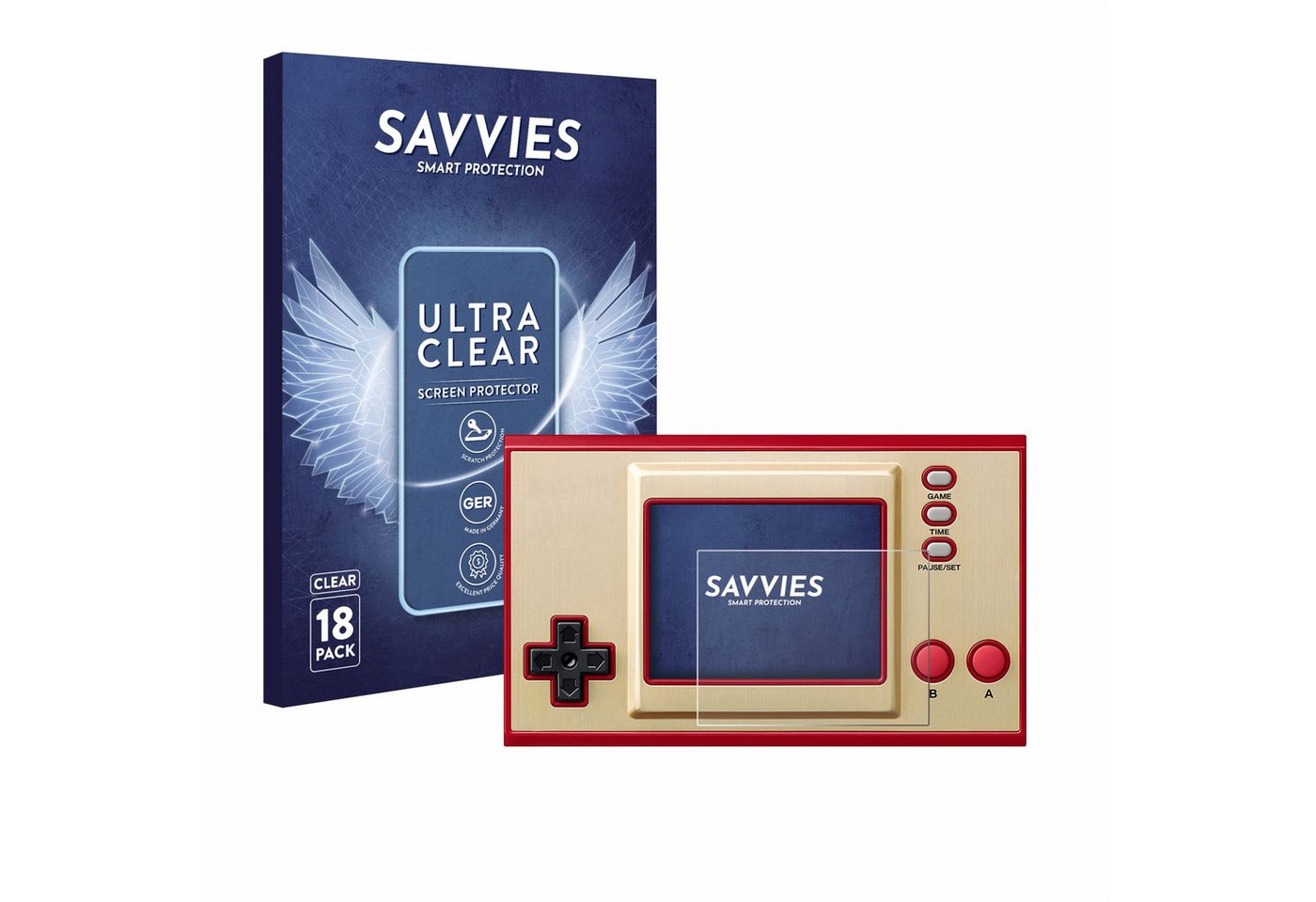 Savvies Schutzfolie für Nintendo Game & Watch Super Mario Bros, Displayschutzfolie, 18 Stück, Folie klar von Savvies