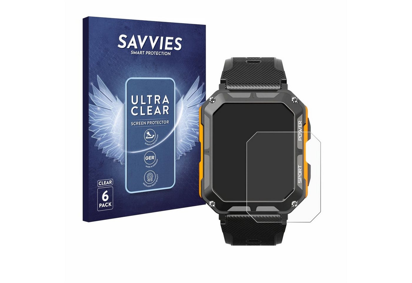 Savvies Schutzfolie für Njord Gear The Indestructible Smartwatch, Displayschutzfolie, 6 Stück, Folie klar von Savvies
