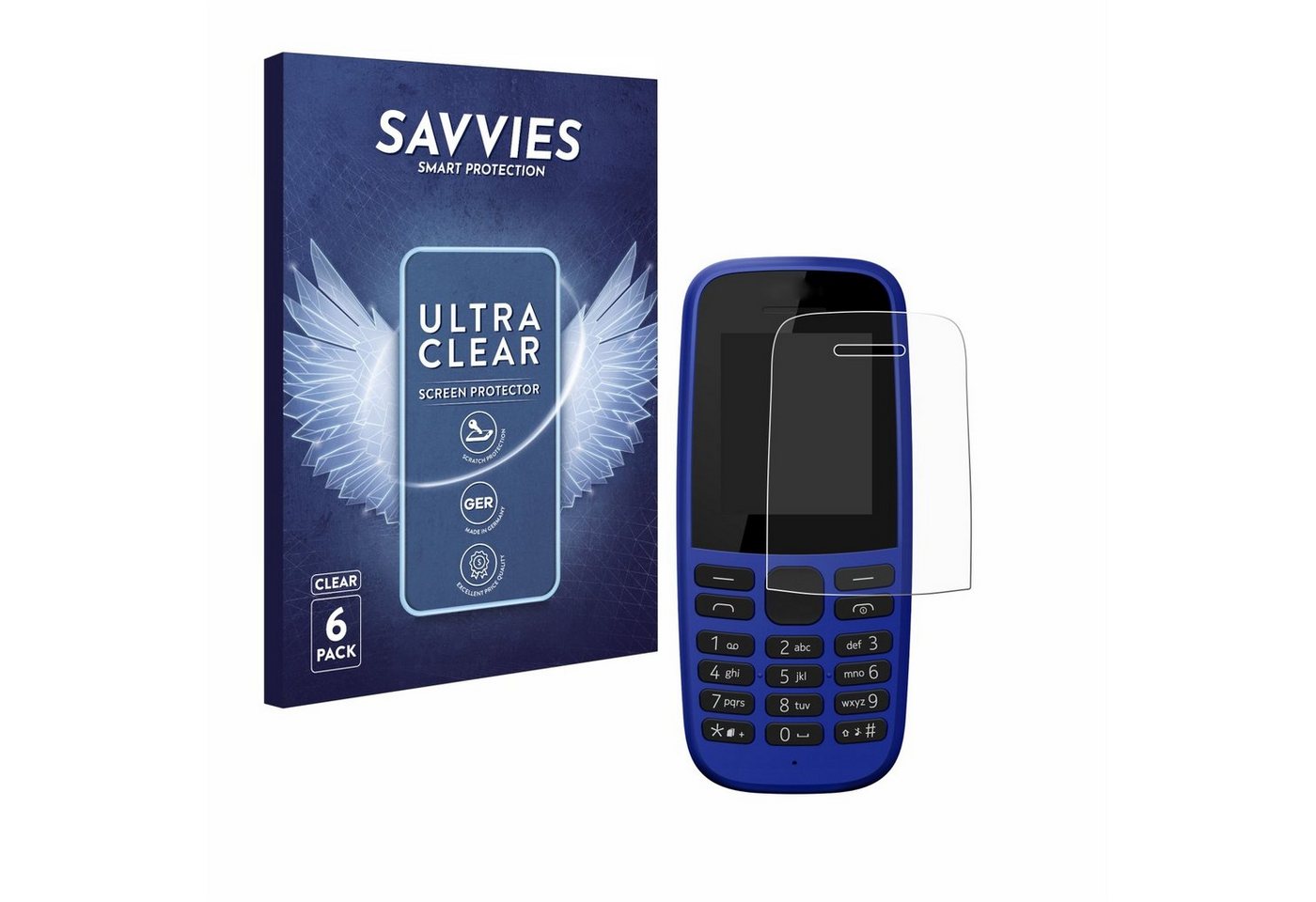 Savvies Schutzfolie für Nokia 105 DS 2019, Displayschutzfolie, 6 Stück, Folie klar von Savvies