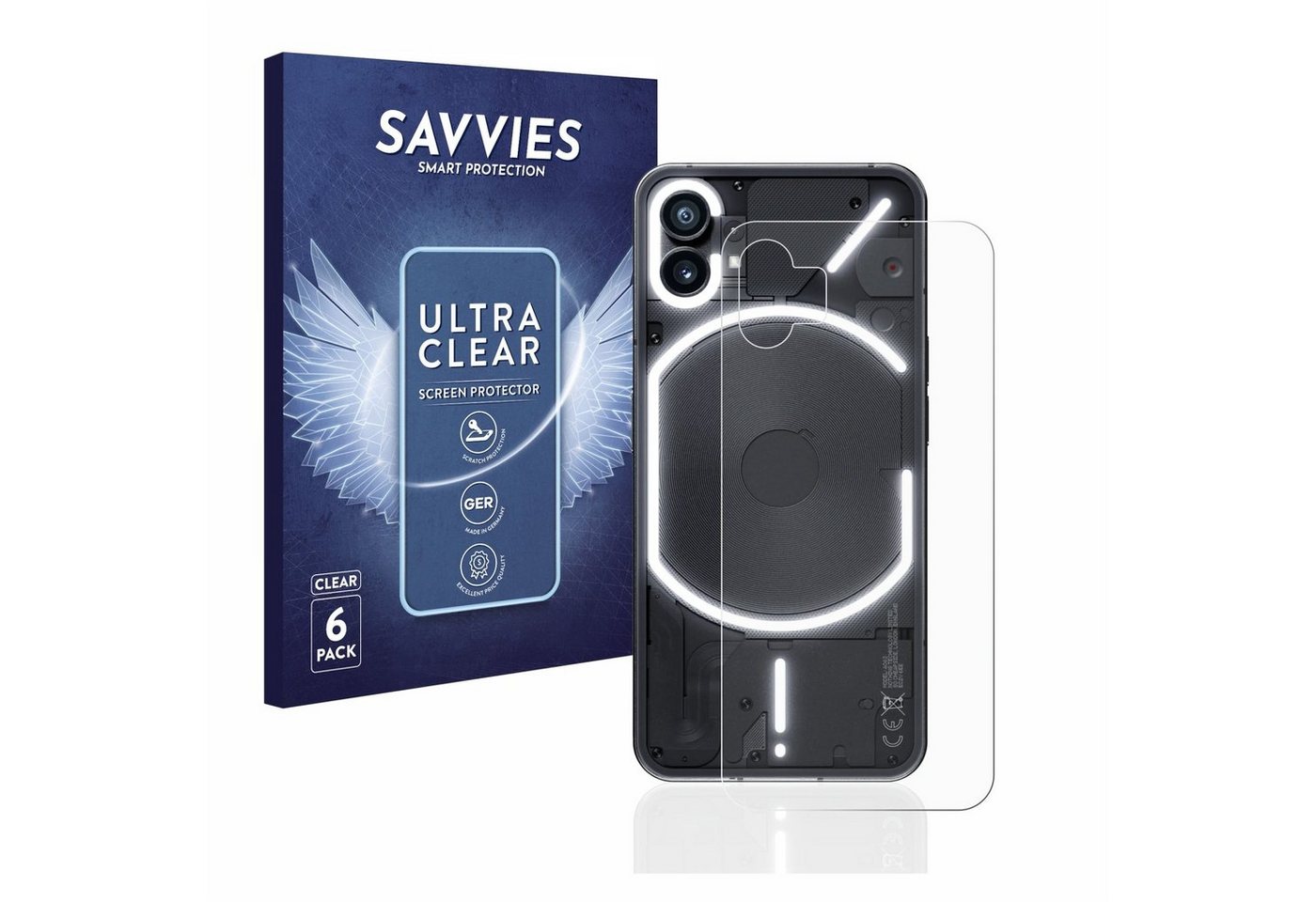 Savvies Schutzfolie für Nothing Phone (1) (Rückseite), Displayschutzfolie, 6 Stück, Folie klar von Savvies